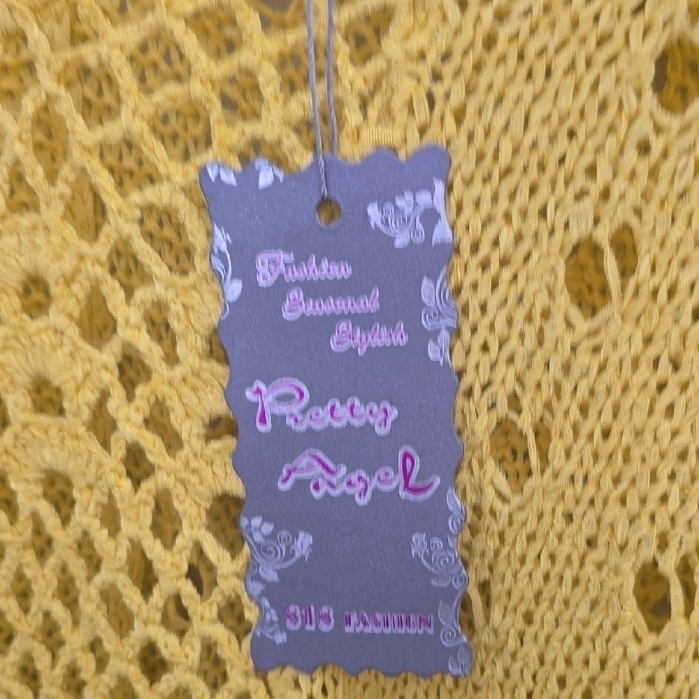NWT Pretty Angel Yellow Poncho with Lacy Knit and V-Neck.  Now On Sale  Was $35 - Picture 6 of 6
